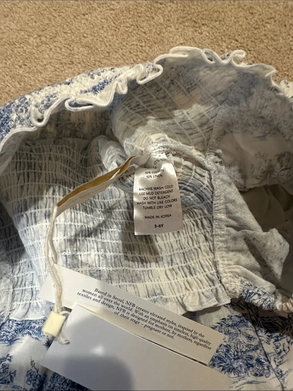 Smocked Blue Toile Puff-Sleeve Girls Dress by LoveShackFancy